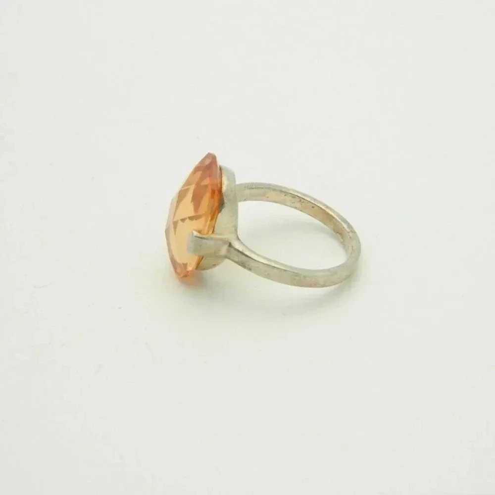 Sterling Silver .925 Peach Orange Faceted Ring